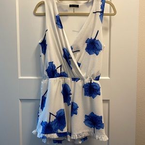 Blue and white Floral Romper